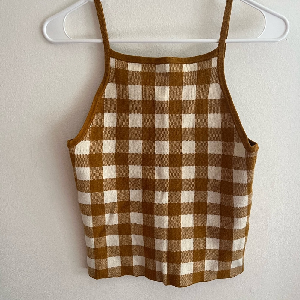 Madewell Brown and Cream Gingham Knit Camisole